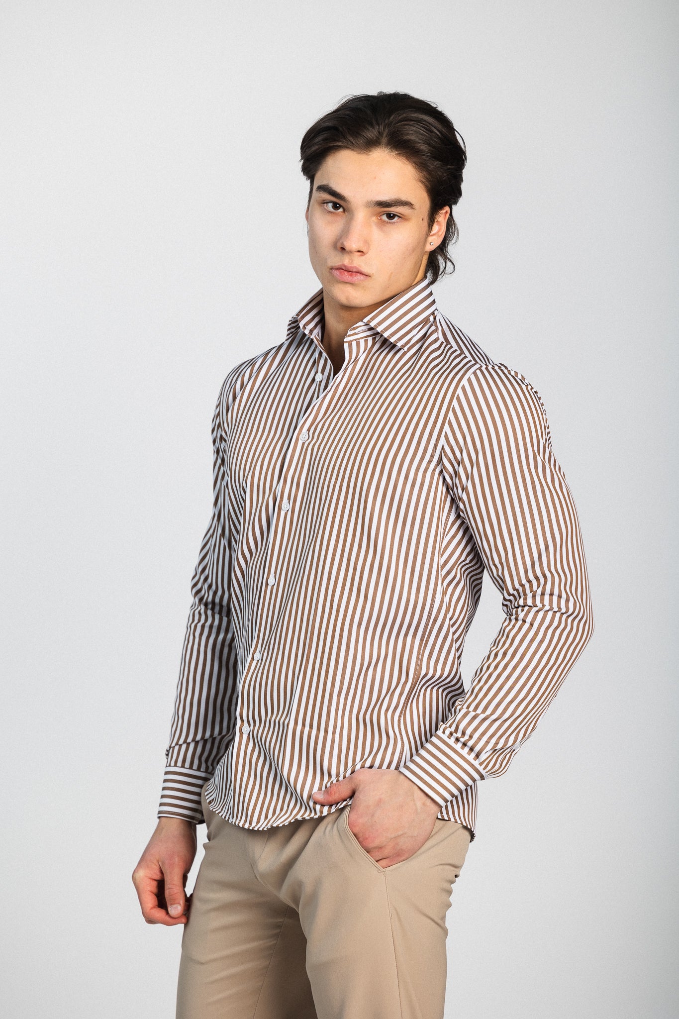 Collar shirt Jeffersson, Brown and White stripe