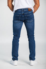 Mackane clothing - andrea nicolotti, deep blue, luxury jeans, regular fit. View from the back