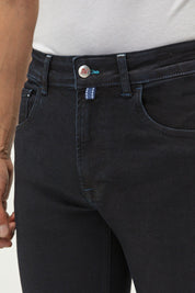 Mackane clothing jeans front view, high quality jeans, dark blue